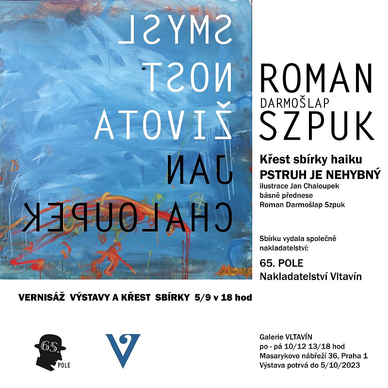 Pozvánka na křest do Galerie Vltavín. 5. 9. 23 v 18 hod.