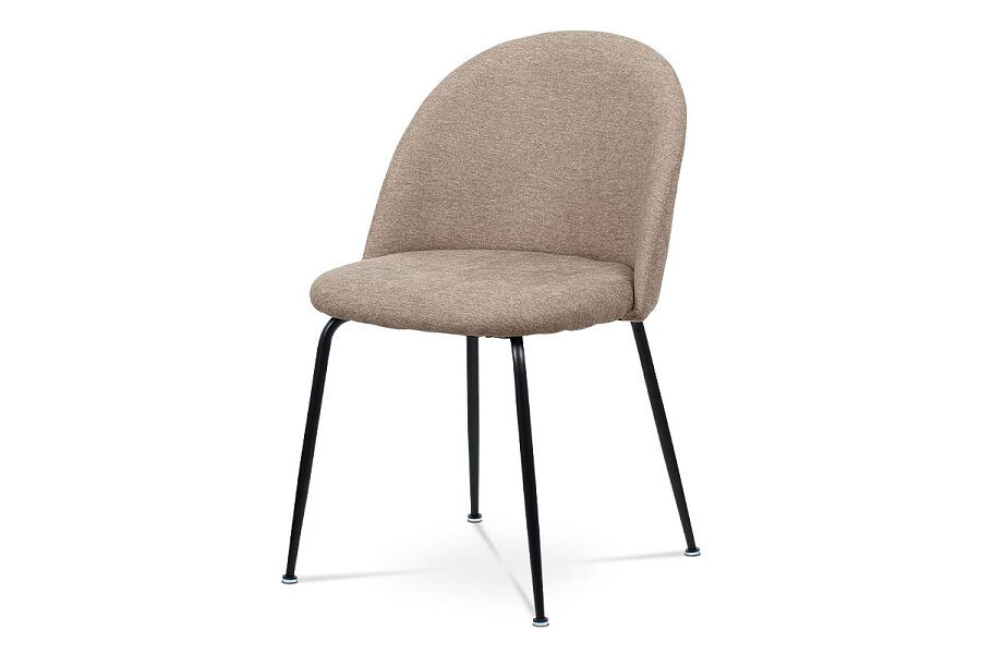 Jídelní židle, cappuccino látka, kovová čtyřnohá podnož, černý matný lak