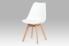 Jídelní židle, plast bílý / koženka bílá / masiv buk