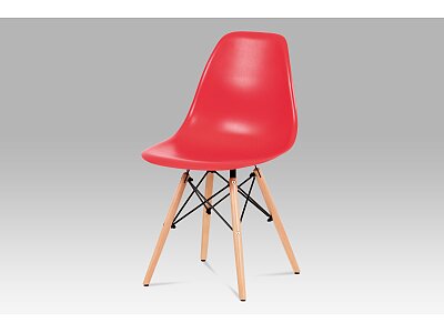 Jídelní židle, plast červený / masiv buk / kov černý