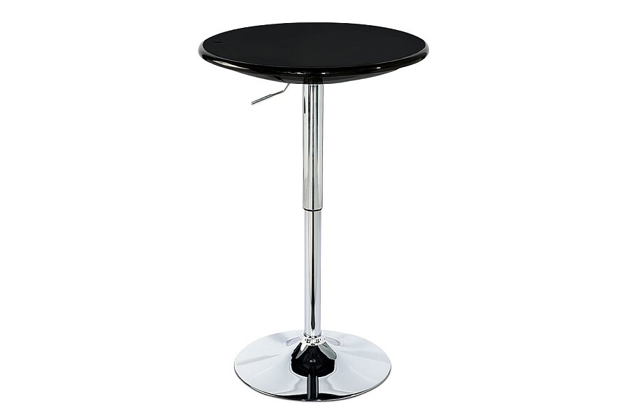 Barový stůl, černý plast, chromová výškově nastavitelná podnož