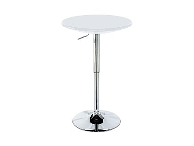 Barový stůl, bílý plast, chromová výškově nastavitelná podnož
