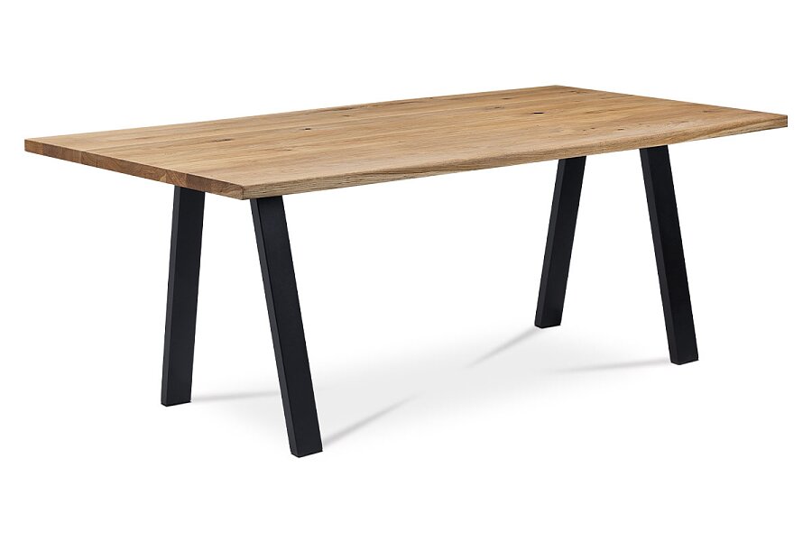Jídelní stůl 180x90x75 cm, masiv dub, povrchová úprava olejem, kovová podnož, černý matný lak