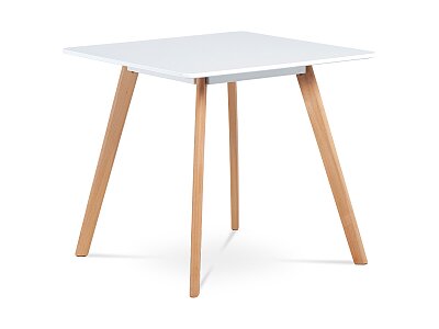 Jídelní stůl 80x80 cm, MDF, bílý matný lak, masiv buk, přírodní odstín