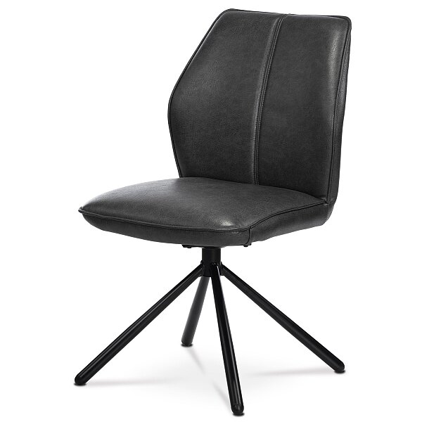 Jídelní židle, šedá látka v dekoru vintage kůže, kov - černý lak, zpětný mech.
