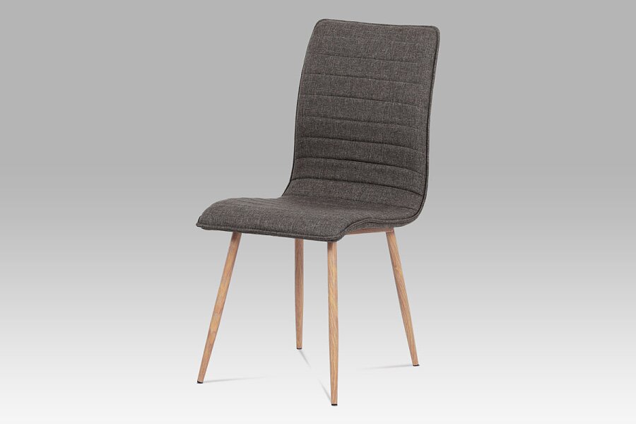 Jídelní židle, coffee látka, kovová 4 nohá podnož, 3D dekor dub