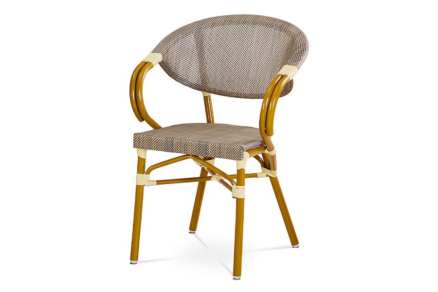 Zahradní židle, cappuccino plastový výplet, kov, zlatohnědý lak