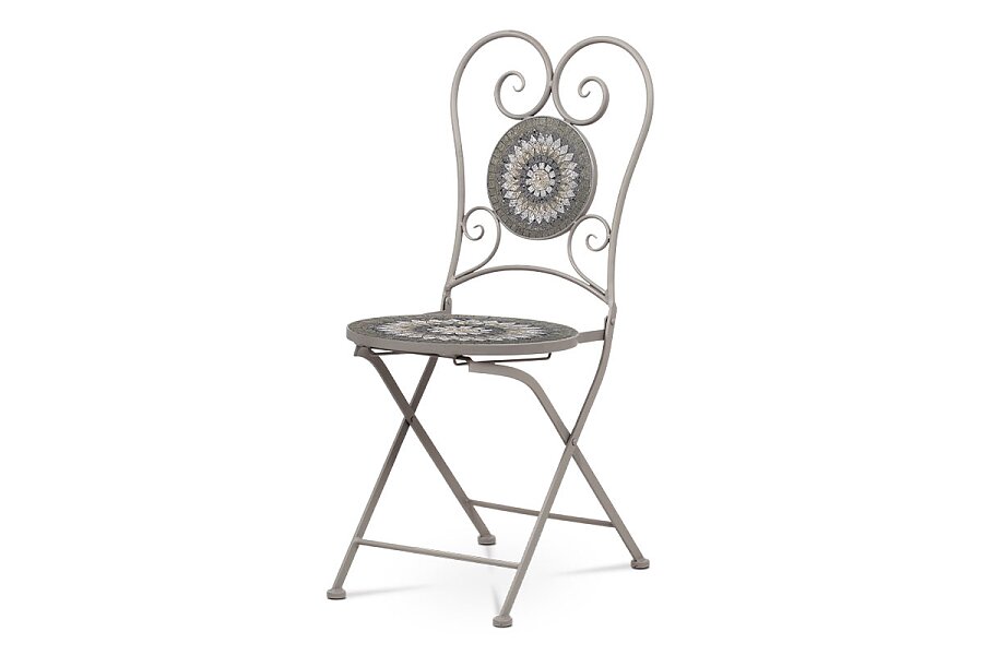 Zahradní židle, keramická mozaika, kov, šedý lak (designově ke stolu JF2219)