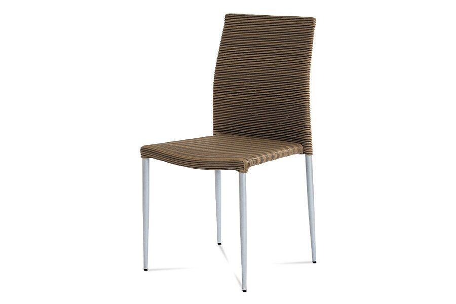 Zahradní židle, umělý ratan, kovová podnož, stříbrný lak, stohovatelná