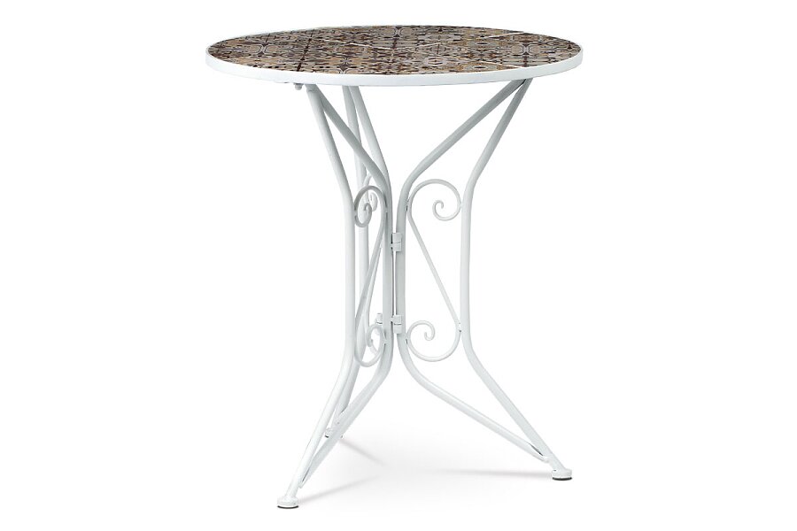Zahradní stůl, deska z keramické mozaiky, kov, bílý lak (designově k židli US1001)