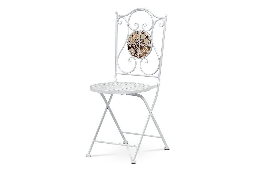 Zahradní židle, keramická mozaika, kov, bílý lak (designově ke stolu US1000)