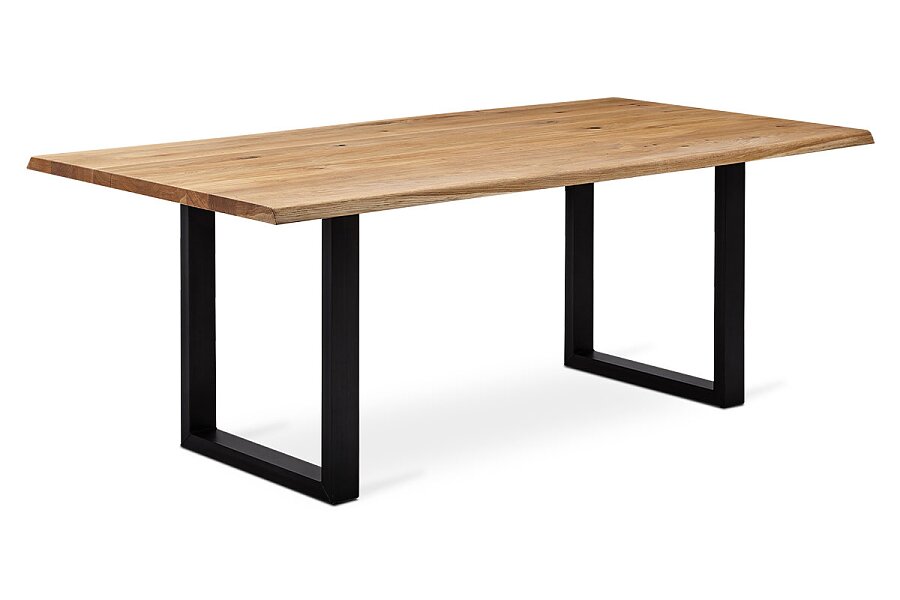 Jídelní stůl 180x90x75 cm, masiv dub, povrchová úprava olejem, kovová podnož 8x4 cm, černý matný lak