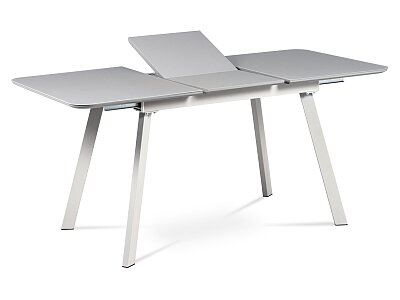 Jídelní stůl 120+40x80 cm, šedá matná MDF+šedé sklo, kov šedý mat