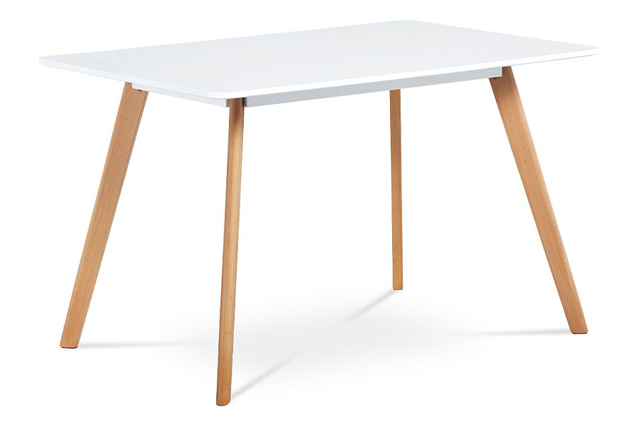 Jídelní stůl 120x80 cm, MDF, bílý matný lak, masiv buk, přírodní odstín
