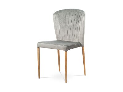 Jídelní židle - stříbrná sametová látka, kov podnož, dub