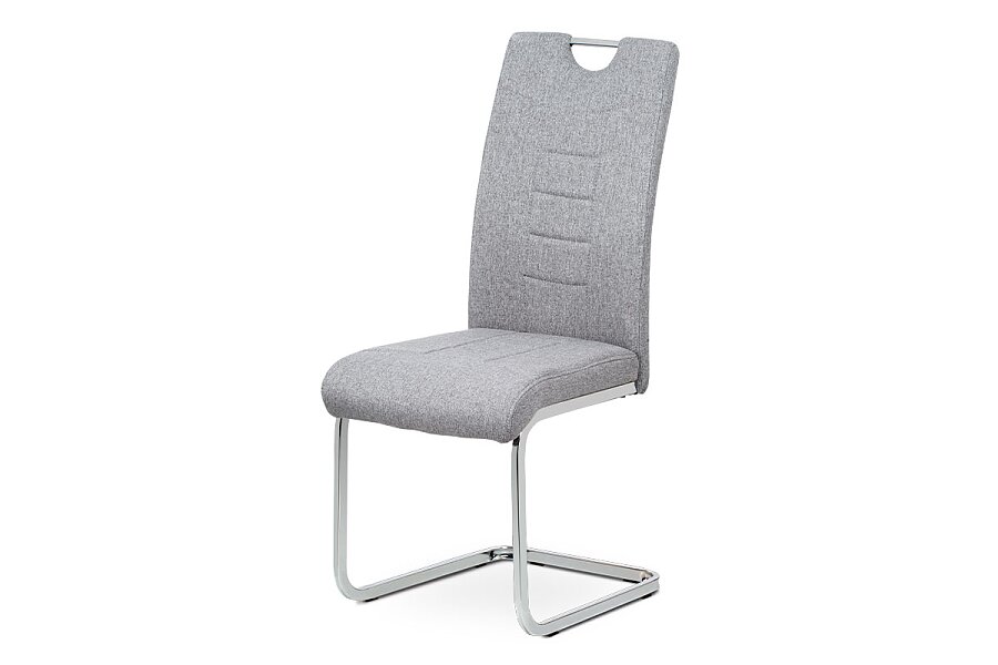 Jídelní židle, stříbrná látka, kovová pohupová chromovaná podnož