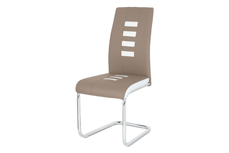 Jídelní židle ekokůže cappucino / bílá, chrom