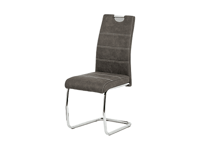 Jídelní židle - antracitová látka Cowboy v dekoru broušené kůže, kovová chromovaná podnož