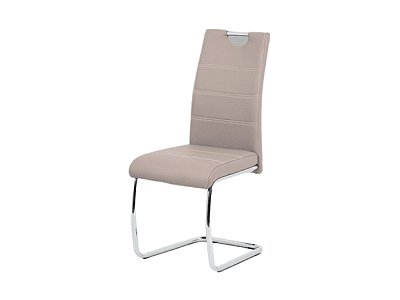 Jídelní židle - béžová ekokůže, bílé prošití, kov chrom