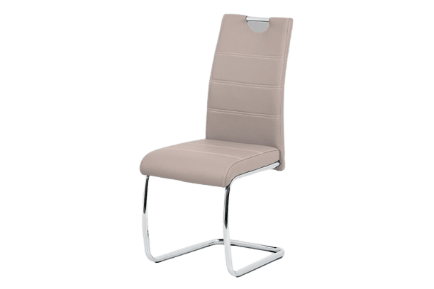 Jídelní židle, béžová ekokůže, bílé prošití, kov chrom