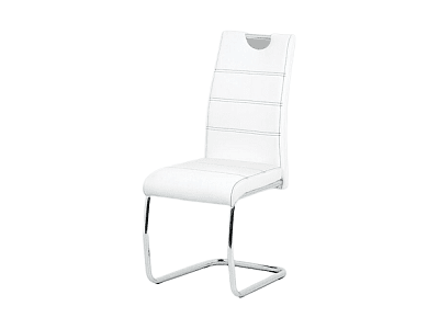 Jídelní židle - bílá ekokůže, černé prošití, kov chrom