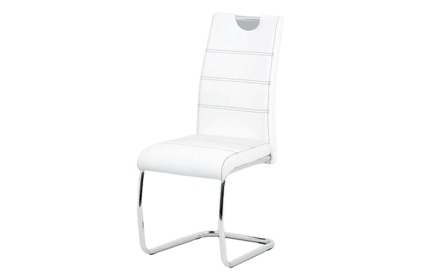 Jídelní židle, bílá ekokůže, černé prošití, kov chrom