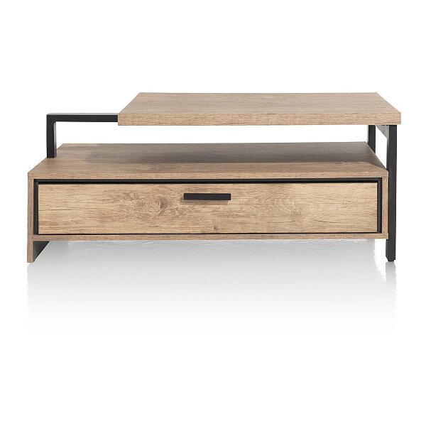 Konferenční stolek 110x60 cm dub hnědý / černý kovový rám – s úložným šuplíkem