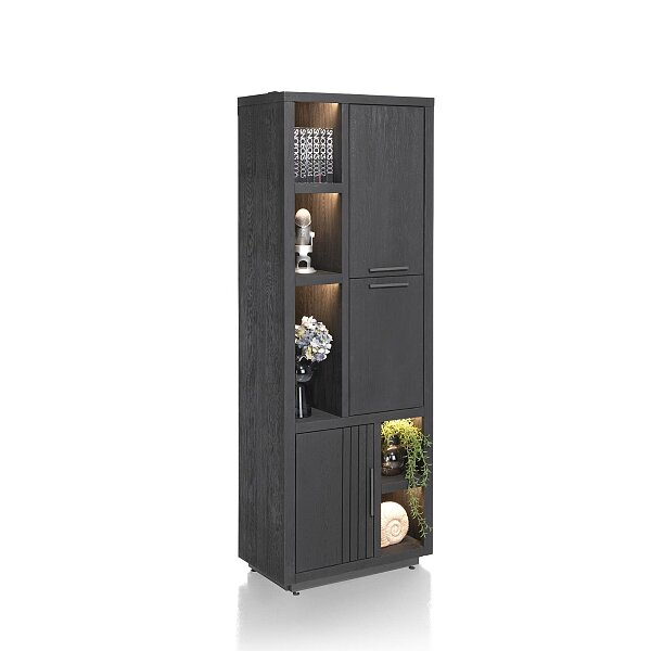 Moderní vitrína v černém odstínu 205x75 cm s LED podsvícením