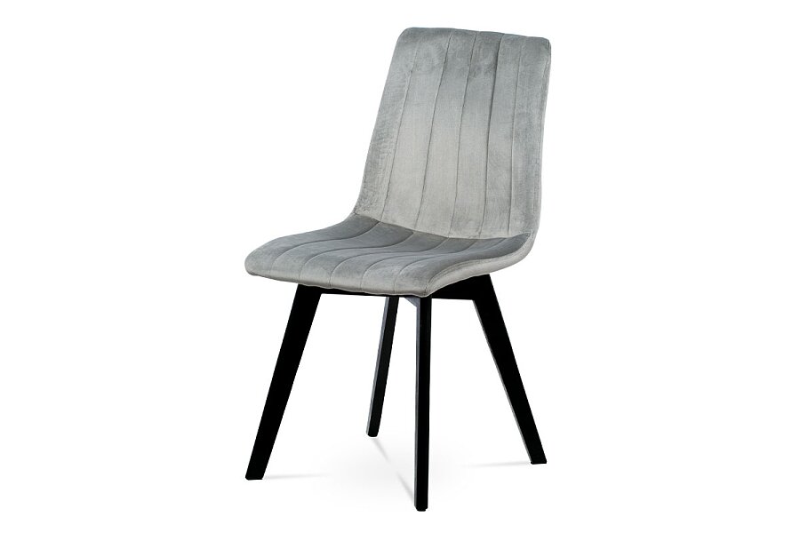 Jídelní židle, stříbrná sametová látka, masivní bukové nohy, černý matný lak