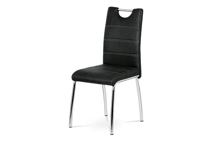 Jídelní židle - černá látka v dekoru broušené kůže, kovová čtyřnohá podnož