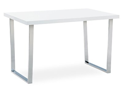 Jídelní stůl 120x75 cm, MDF deska, bílý vysoký lesk, chromovaná podnož