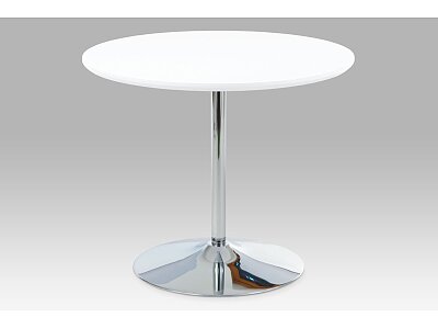 Jídelní stůl pr. 90 cm, vys. lesk bílý / chrom