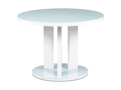 Jídelní stůl pr. 108 cm, sklo bílá + MDF bílá