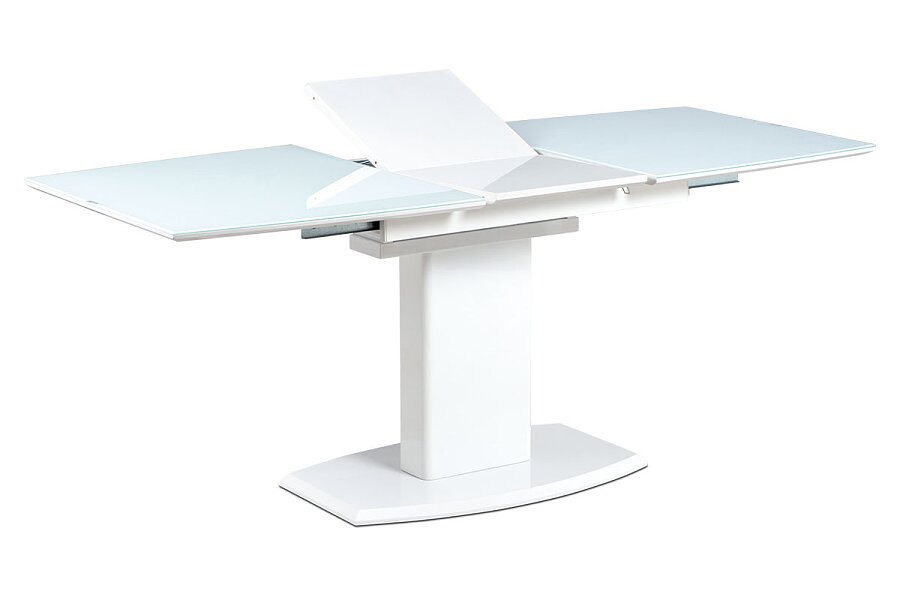 Jídelní stůl 140+40x80 cm, bílé sklo + bílá MDF