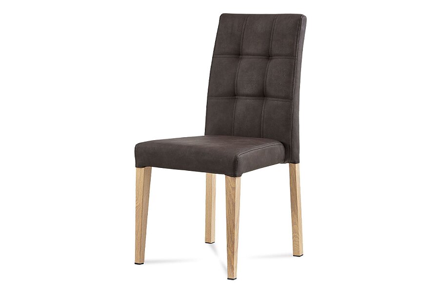 Jídelní židle, hnědá látka v dekoru broušené kůže, kovová podnož, 3D dekor dub